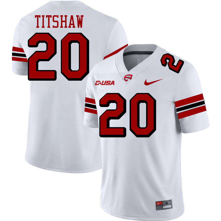 Western Kentucky Hilltoppers #20 Tate Titshaw College Football Jerseys Stitched-White